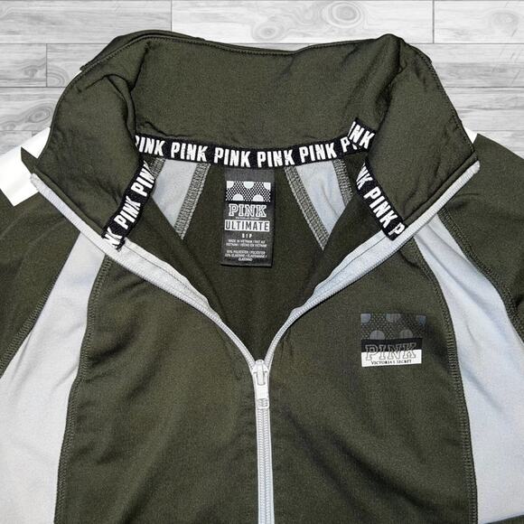 PINK Track Jacket Size S Womens Victorias Secret Ultimate 1/2 Zip Green Small - Picture 4 of 8